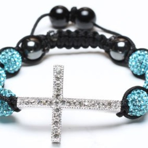 Blue shadow crystal alloy beaded cuff bracelets 10mm